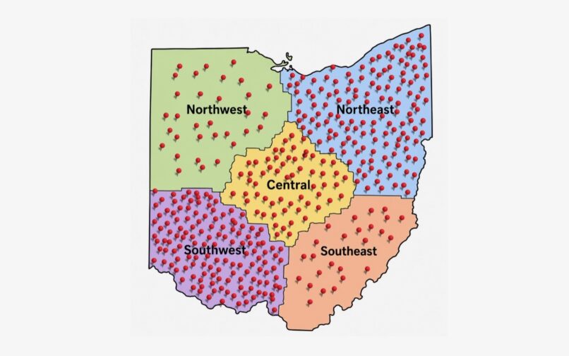 A map of the various acts of kindness that have been done by OHVA students around the state of Ohio.