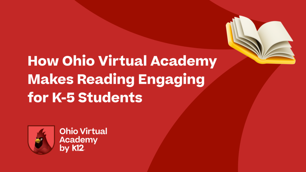 The caption of the blog post with the OHVA school logo and a graphic of a book in the top right corner.